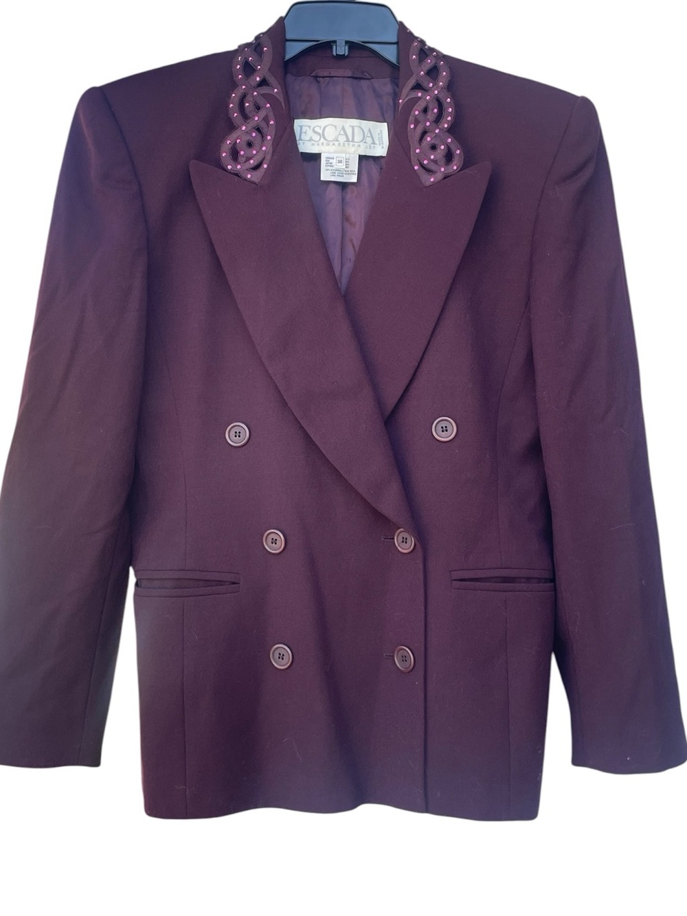 VTG Escada By Margaretha Ley, Plum Blazer, Rhinestone Back, Size 38, EUC